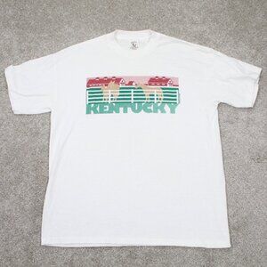 VTG Kentucky Shirt Mens XL (46-48) White Single Stitch Birdlegs Tag Short Sleeve